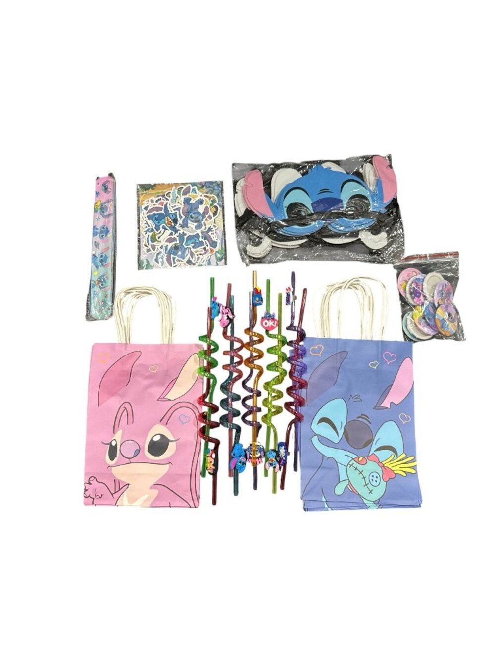 Lilo & Stitch Party Favor Set With Bags, Stickers, Masks, Straws, Slap Bracelets